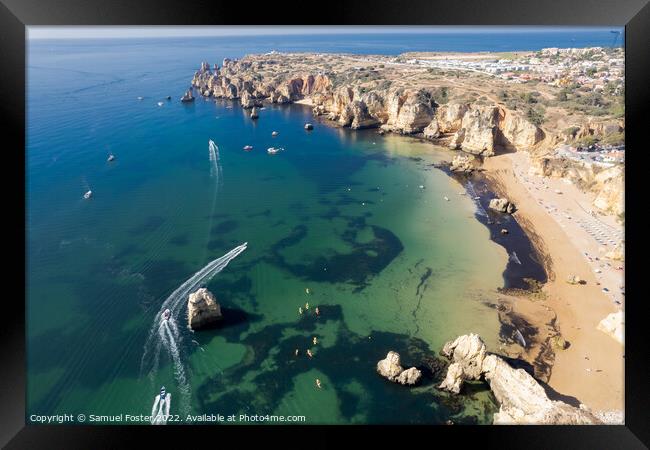 Ponta da Piedade with over rocks near Lagos in Algarve, Portugal Framed Print by Samuel Foster