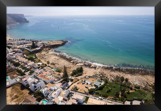 Drone Aerial Praia Da Luz Beach Lagos Portugal Algarve Framed Print by Samuel Foster