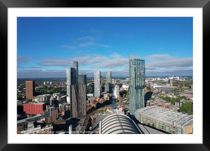 Manchester City Centre Drone Aerial View Above Building Work Sky Framed Mounted Print by Samuel Foster