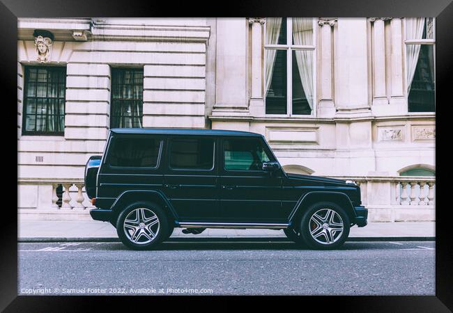 Mercedes G Wagon G Class on street outside hotel in Central London Framed Print by Samuel Foster
