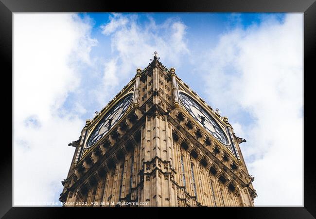 Big Ben London Westminster Blue Sky Framed Print by Samuel Foster