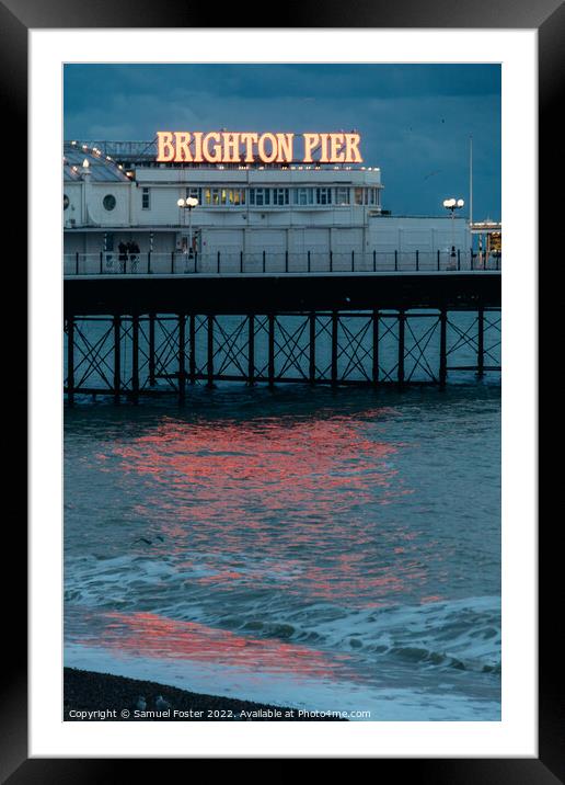 Brighton Pier at night neon light Framed Mounted Print by Samuel Foster