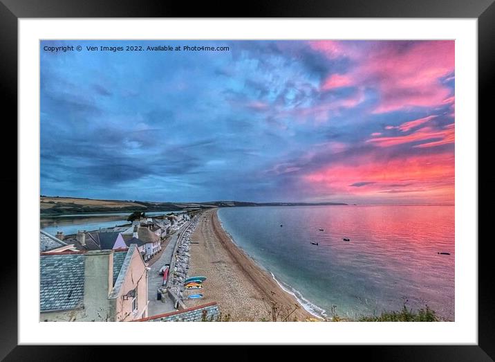 Red Sky over the the village of Torcross nr Kingsb Framed Mounted Print by  Ven Images