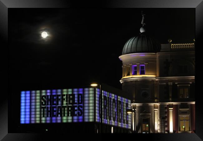 Moon over Sheffield Theatres  Framed Print by Kazim yildirimli