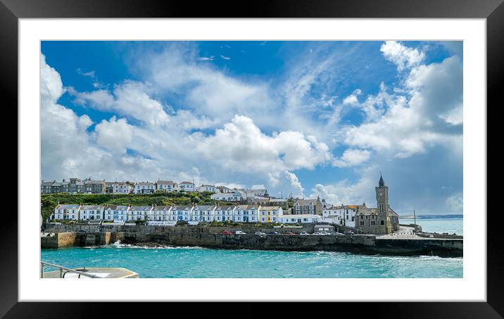 Porthleven Harbour Clock Tower Framed Mounted Print by Adrian Burgess