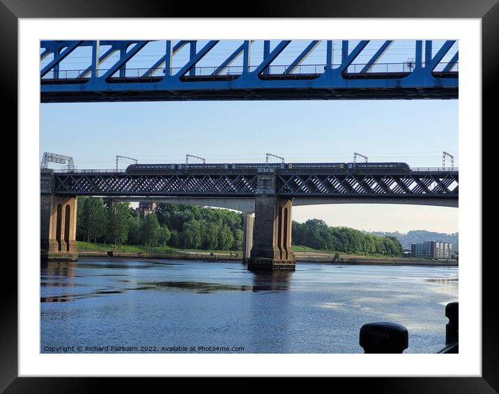 Train Crossing The Tyne Framed Mounted Print by Richard Fairbairn