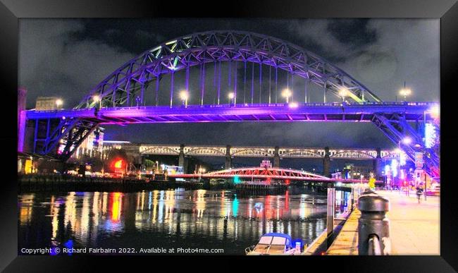 Tyne Bridge at Night Framed Print by Richard Fairbairn