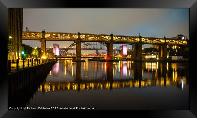 Tyneside Bridges. Framed Print by Richard Fairbairn