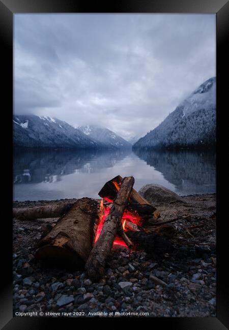 fire, lake and mountain Framed Print by steeve raye