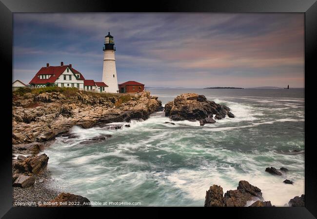 Maine Lighthouse Evening Framed Print by Robert Bell