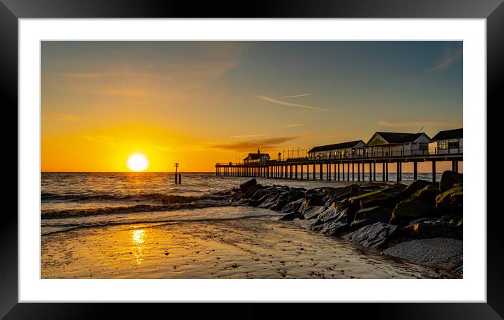 Sunrise at Southwold Pier Framed Mounted Print by Mike Johnson