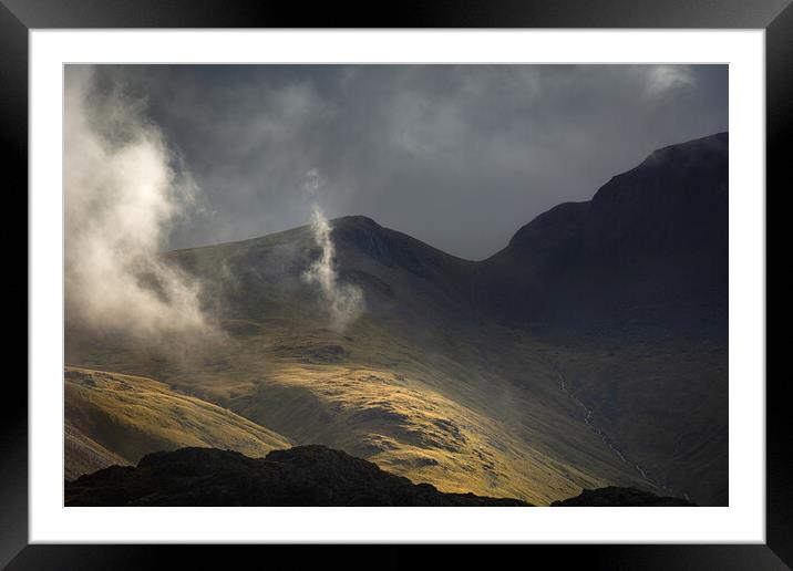 Wispy clouds floating over Green Gable, the Lake District Framed Mounted Print by Alan Wise