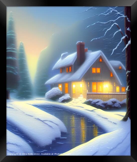 Winter Wonderland House Painting Framed Print by Dina Rolle