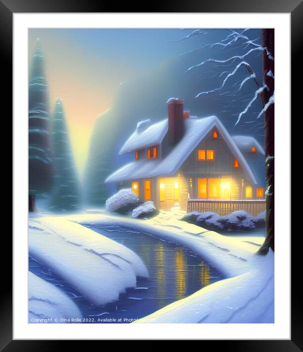 Winter Wonderland House Painting Framed Mounted Print by Dina Rolle