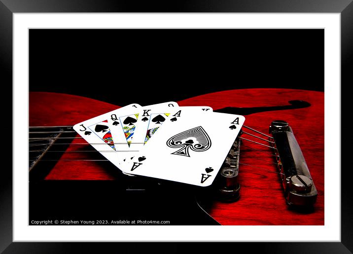 Playing Cards on Guitar Framed Mounted Print by Stephen Young