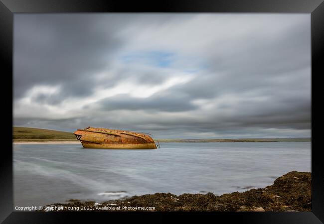 Sunken Ship The Reginald, Scapa Flow, Orkney, Scot Framed Print by Stephen Young
