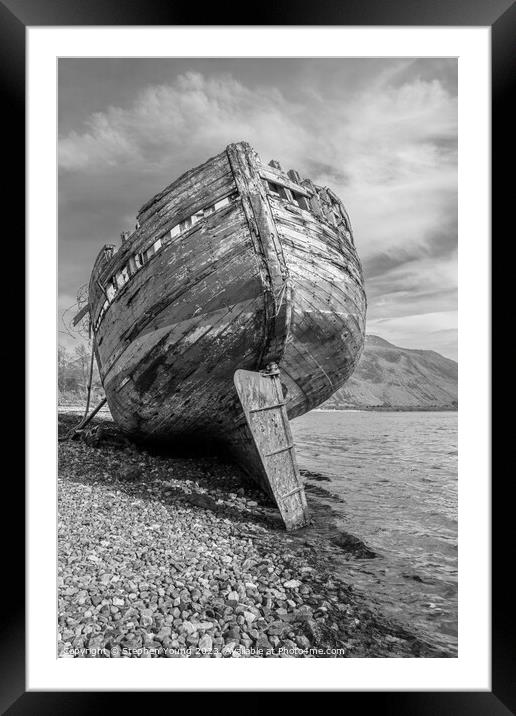 Boat Wreck on River Lochy, Fort William, Scotland Framed Mounted Print by Stephen Young