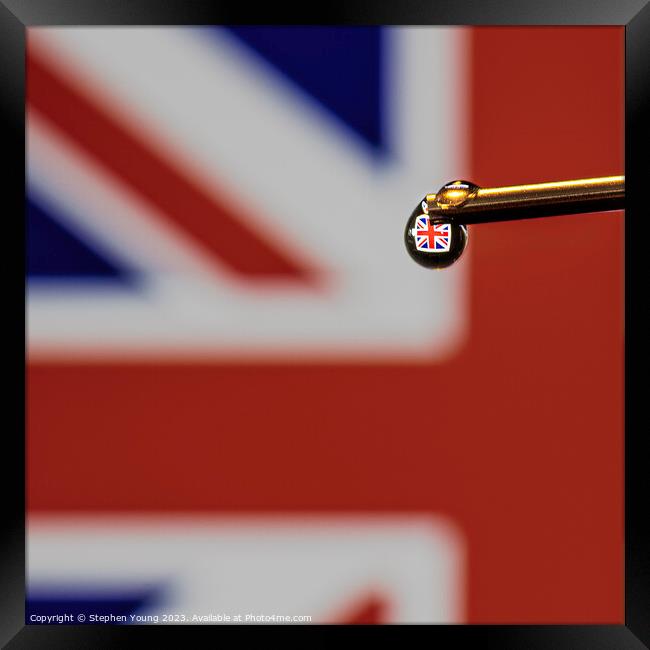 Britannia in a Drop: Capturing the Union Jack in a Water Droplet Framed Print by Stephen Young