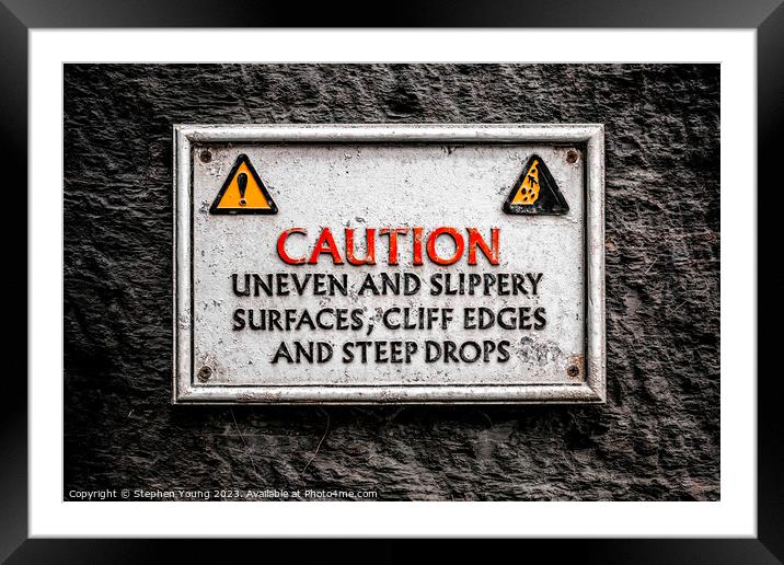 Weathered Caution: Sign of the Sea Wall Framed Mounted Print by Stephen Young