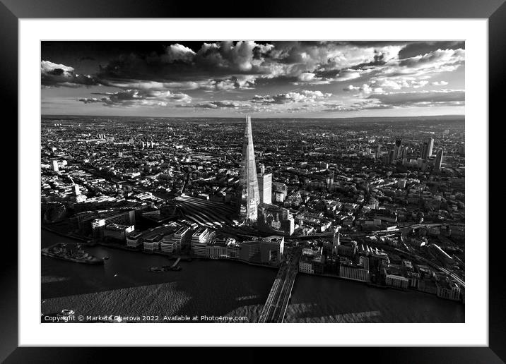 Aerial London skyscrapers rail station river Thames England Framed Mounted Print by Spotmatik 