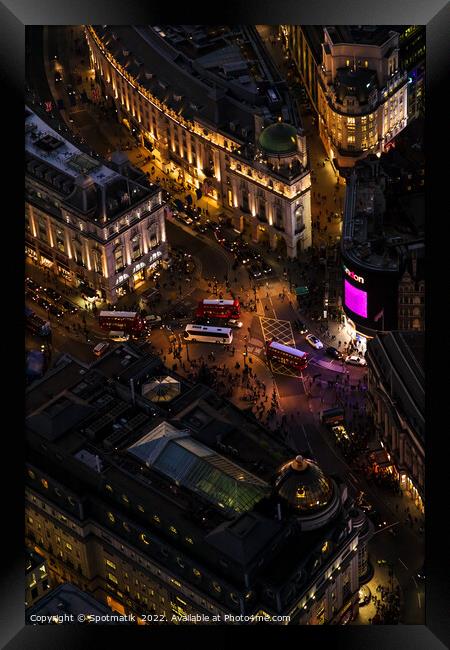 Aerial illuminated London view of Piccadilly Circus UK Framed Print by Spotmatik 