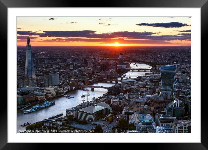 Aerial sunset view London city Financial district UK Framed Mounted Print by Spotmatik 