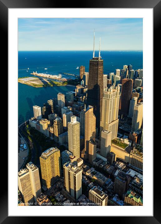 Aerial Chicago Illinois Hancock Building near Navy Pier  Framed Mounted Print by Spotmatik 