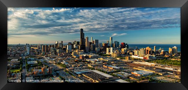 Aerial Panoramic cityscape of Chicago Illinois city Skyscrapers  Framed Print by Spotmatik 