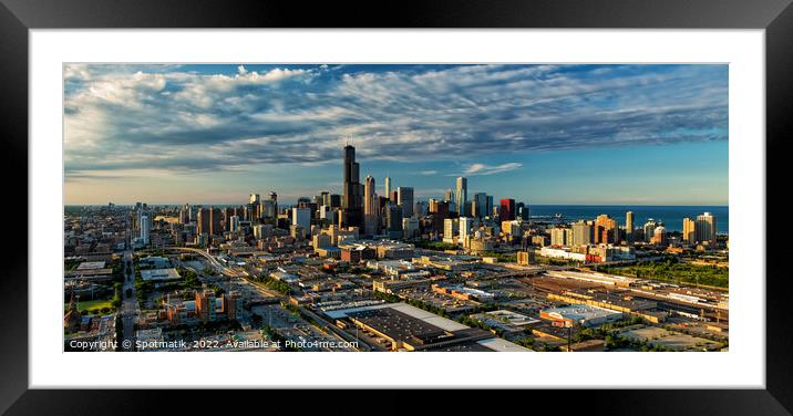 Aerial Panoramic cityscape of Chicago Illinois city Skyscrapers  Framed Mounted Print by Spotmatik 