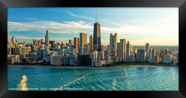 Panoramic Aerial Chicago Waterfront view of city Skyscrapers USA Framed Print by Spotmatik 