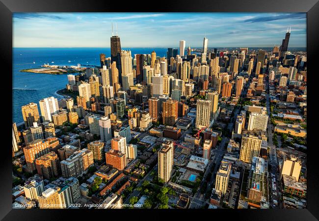 Aerial Chicago downtown financial district skyline Illinois USA Framed Print by Spotmatik 