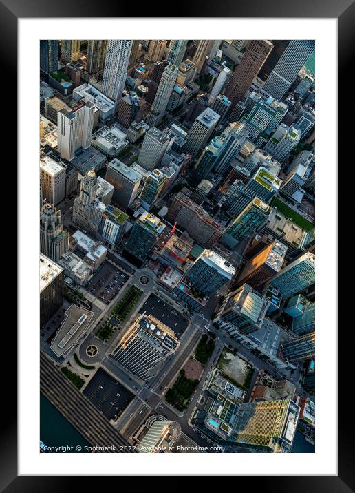 Aerial Chicago rooftop view City front Plaza skyscrapers Framed Mounted Print by Spotmatik 