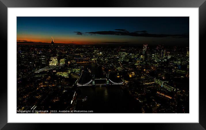 Panoramic Aerial illuminated London view of Tower Bridge England Framed Mounted Print by Spotmatik 