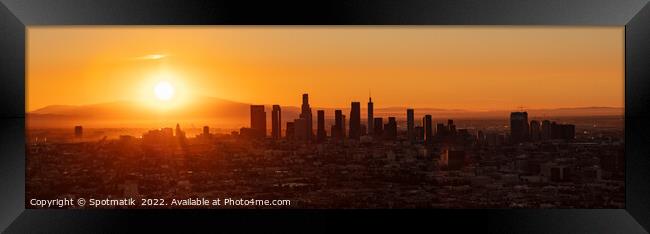 Aerial Panoramic a colorful American sunrise Los Angeles  Framed Print by Spotmatik 