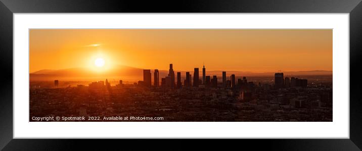 Aerial Panoramic a colorful American sunrise Los Angeles  Framed Mounted Print by Spotmatik 