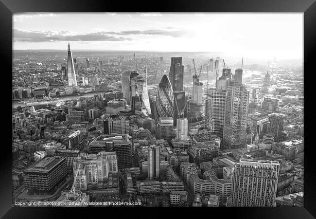 Aerial London at sunset city skyscrapers financial district  Framed Print by Spotmatik 
