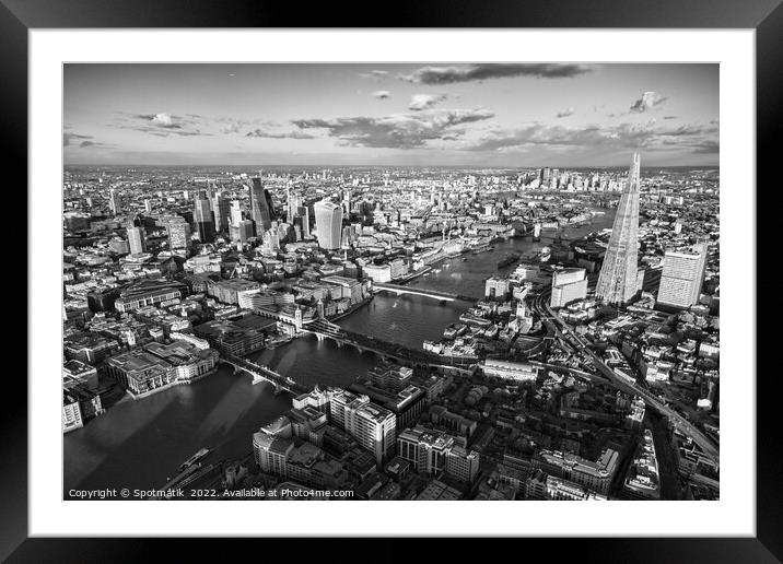 Aerial view London Capital and river Thames England  Framed Mounted Print by Spotmatik 