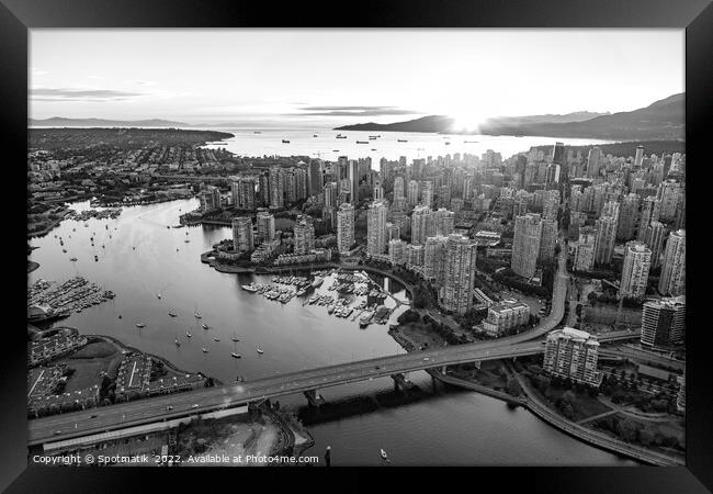 Aerial sunset view Vancouver skyscrapers Bridge Canada Framed Print by Spotmatik 