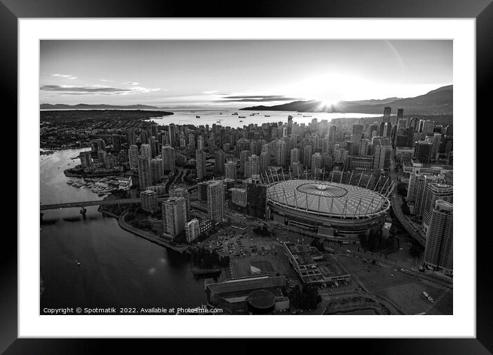 Aerial Vancouver sunset over BC Place Stadium Canada Framed Mounted Print by Spotmatik 