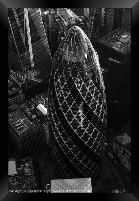 Aerial Gherkin London skyscraper building Framed Print by Spotmatik 
