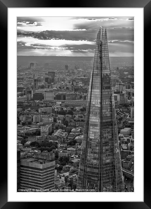 Aerial sunset view The Shard London business  Framed Mounted Print by Spotmatik 