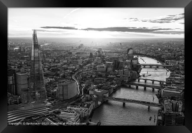 Aerial Shard skyscraper sunset view London Capital Framed Print by Spotmatik 