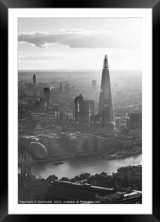 Aerial London sunset view Shard river Thames Framed Mounted Print by Spotmatik 