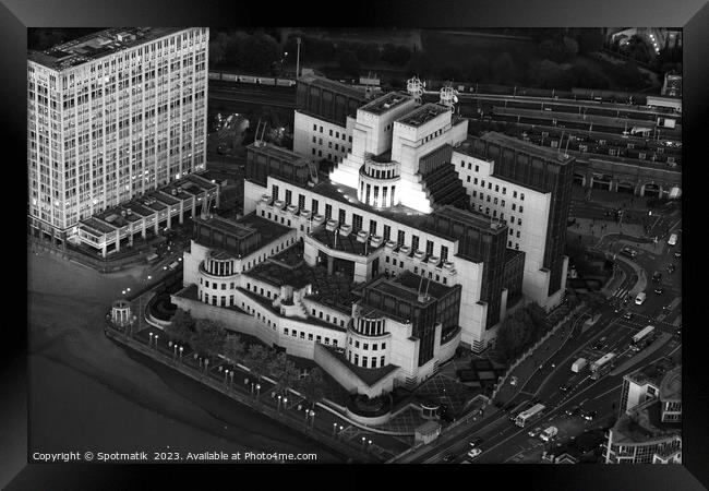 Aerial view London MI6 Government Building River T Framed Print by Spotmatik 