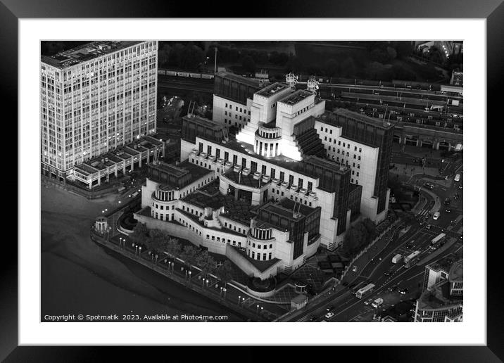 Aerial view London MI6 Government Building River T Framed Mounted Print by Spotmatik 