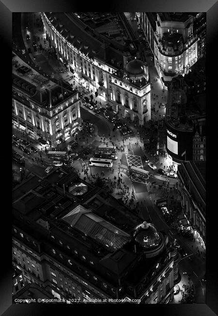 Aerial illuminated view London Piccadilly Circus Framed Print by Spotmatik 
