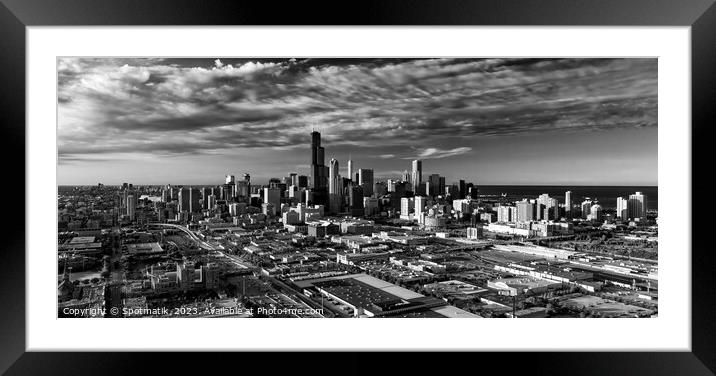 Aerial Panoramic cityscape of Chicago Illinois city Skyscrapers  Framed Mounted Print by Spotmatik 