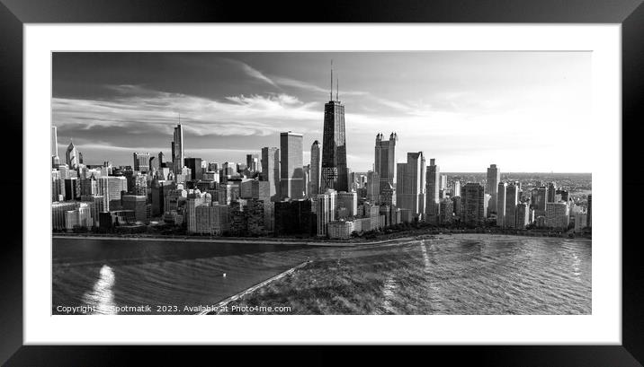 Panoramic Aerial Chicago Waterfront view of city Skyscrapers USA Framed Mounted Print by Spotmatik 