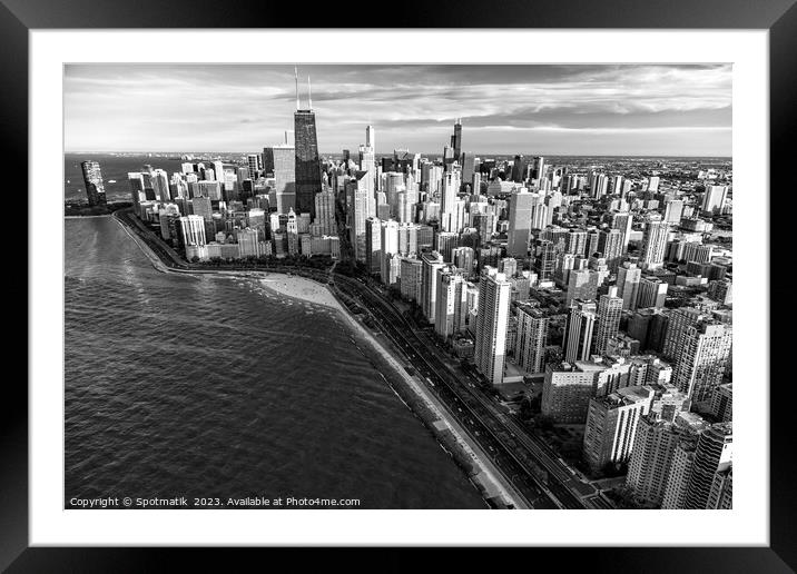 Aerial Chicago skyscrapers  Lake Michigan Framed Mounted Print by Spotmatik 