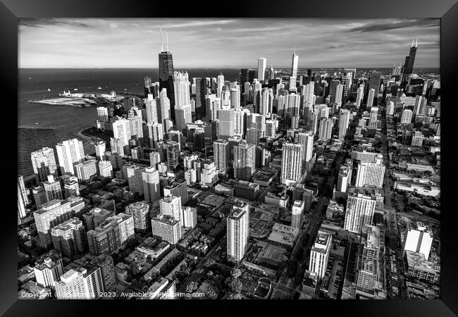 Aerial Chicago cityscape downtown skyscrapers  Framed Print by Spotmatik 